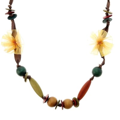 Behave Lange ketting met multi-color houten kralen – Nikkelvrije modeketting