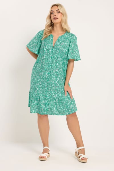 Yours Groene Smockjurk Met Fijne Bloemenprint Size 42