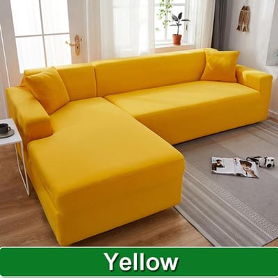 Effen bankhoes voor woonkamer bankhoes elastische L-vormige hoekbankhoes stretch hoes voor bank 3 Seater 185-230cm geel