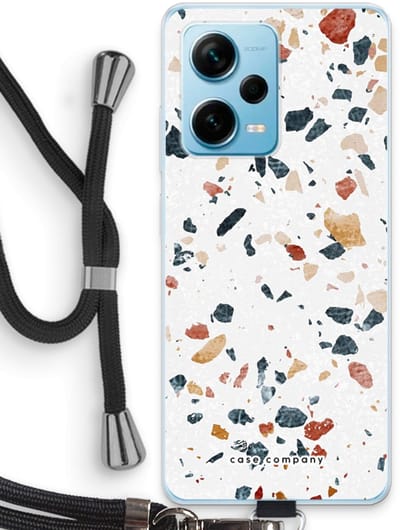 Case Company® - Hoesje met koord geschikt voor Xiaomi Redmi Note 12 Pro Plus hoesje met Koord - Terrazzo N°4 - Telefoonhoesje met Zwart Koord - Bescherming aan alle Kanten en Over de Schermrand