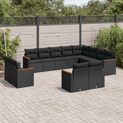 vidaXL - 12-delige - Loungeset - met - kussens - poly - rattan - zwart