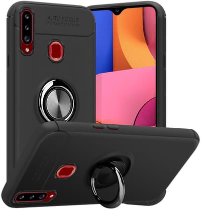 Cadorabo Hoesje geschikt voor Samsung Galaxy A20s in ZWART - GRIJS - Beschermhoes met focusring van TPU Case Cover siliconen