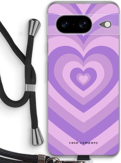Case Company® - Hoesje met koord geschikt voor Google Pixel 8 hoesje met Koord - Hart Paars - Telefoonhoesje met Zwart Koord - Bescherming aan alle Kanten en Over de Schermrand