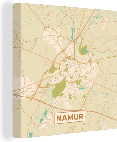 Canvas Schilderij Kaart - Leuven - Stadskaart - Plattegrond - Vintage - 20x20 cm - Wanddecoratie