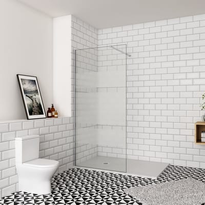 Inloopdouche-douchewand-walk in 6mm NANO EasyClean veiligheidsglas，90x190cm+N-Form:90cm Stabilisatiestang,glanzend chroom profiel