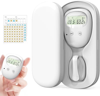 Draadloze Plaswekker - voor Kinderen & Ouderen - Bedplas Alarm met Sensor - 3 Modi (Geluid & Trilling) - LCD-Display & Temperatuurweergave - USB Oplaadbaar - Wit