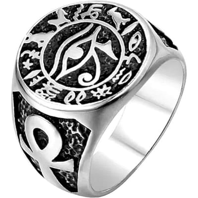Bague Égyptienne Vintage pour Homme Œil d'Horus Mode Acier Inoxydable Croix Ankh Bague Punk Biker Amulette Bijou Cadeau Dropshipping 10 gray