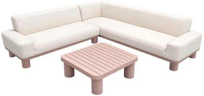 Fonteyn Loungeset Sorella - 5-persoons Loungeset, Buitenzitgroep en Tuinmeubelset met Loungebank en Tafel - 260x85x73 cm - Aluminium - Geschikt voor Tuin, Terras en Balkon - Inclusief Kussens - Amber, Oranje