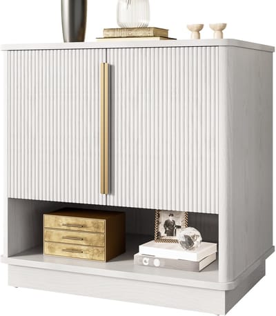 Moderne Schoenenkast-Met 2 Deuren en Open Vakken-Ruimtebesparend Flurschrank-Met Houtlook en Gouden Handgrepen-Schoenenrek voor de Hal of Slaapkamer-Wit