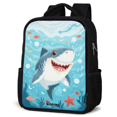 NoBoringSuitcases.com® - Rugzak zwart - Schooltas jongen & meisje - Vrolijke haai onder water - Rugtas voor school - Boekentas kind - Schoolrugzak - Kinderrugzak