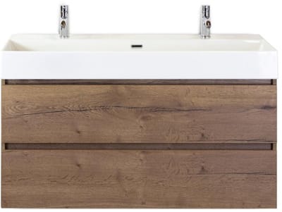 Maxx XL Badmeubelset 120 cm - Tabacco - Wastafel Kube Enkel 2 Kraangaten