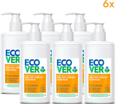 Ecover Citrus - Handzeep - Voordeelverpakking 6 x 250 ml - Plantaardig & Biologisch afbreekbaar - Dermatologisch getest - Fles van gerecycled plastic