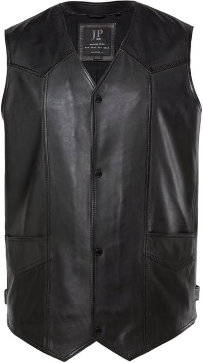 JP 1880 - Heren - Leren bodywarmer leer lamsnappa 2 zakken tot 7XL - Zwart - Maat 3XL