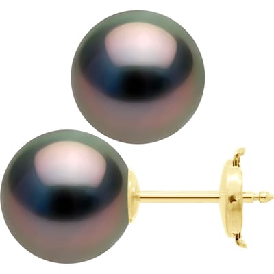 Oorbellen - Geel Goud 375 - Echte Gecultiveerde Tahiti Parel Rond 10-11 mm