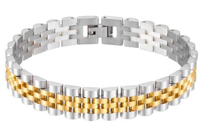 Mini Jubilee Heren Armband - Horlogeband Stijl - Zilver / Goud kleurig - Staal - 10mm - Schakelarmband - Armbanden Mannen Dames - Papa Cadeau Voor Mannen - Vaderdag