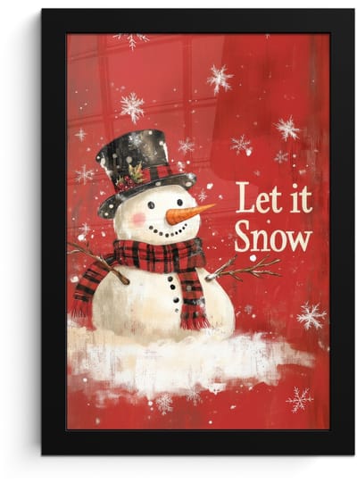 Poster in lijst - Fotolijst 20x30 cm - Posters - Sneeuwpret - Winter - Sneeuwpop - Posterlijst zwart - Decoratie - Wanddecoratie woonkamer - Muurdecoratie slaapkamer