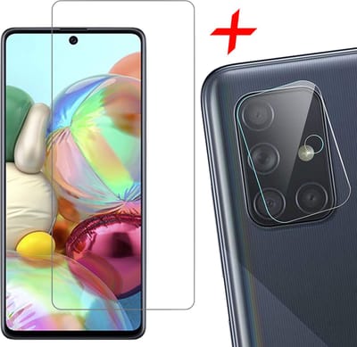 Screenprotector geschikt voor Samsung A71 + Camera Protector - Glas Screen Protector