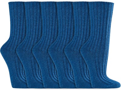 Wollen sokken | Biologisch | Plate naden | Kleur: Blauw | Maat: Diverse maten | 6 paar