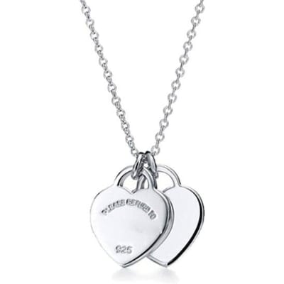 Tiff 925 Sterling Zilver Dames Ketting Dubbele Liefde Hanger Origineel Ontwerp Met Officieel Logo Kerstcadeau 45cm wit