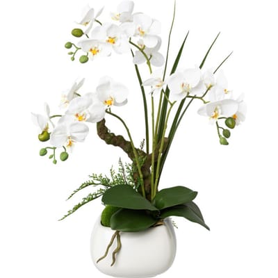 Kopu® Kunstbloem Orchidee 46 cm Wit met Bloempot - Phalaenopsis