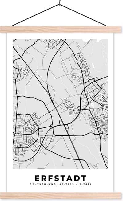 Posterhanger incl. Poster 40x60 cm - Schoolplaat - Duitsland - Stadskaart - Plattegrond - Erfstadt - Kaart - Textielposter - Blanke latten - Stadskaart