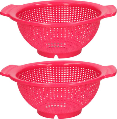 Plasticforte Keuken vergiet/zeef - 2x - kunststof - D23 x H10 cm - fuchsia roze
