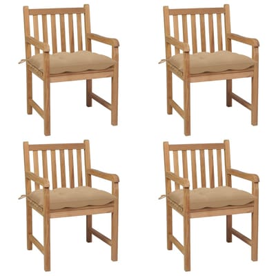 vidaXL - Tuinstoelen - 4 - st - met - beige - kussens - massief - teakhout