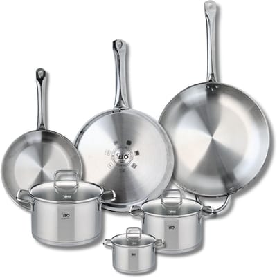 Set van 3 Koekenpannen 24, 28 en 32 cm en 3 kookpotten 12, 16 en 20 cm Elo Profi Citrin