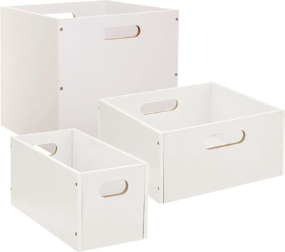 Set van 3x stuks opbergmanden/kastmanden 7/14/29 liter wit van hout 31 cm - Opbergboxen - Vakkenkast manden