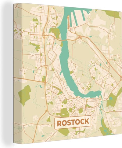Canvas Schilderij Kaart - Rostock - Plattegrond - Vintage - Stadskaart - 20x20 cm - Wanddecoratie