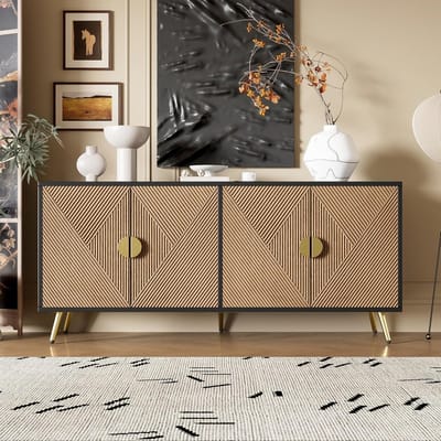 Dressoir Kast - Opbergkast Vier Deuren - Woonkamer Inrichten - Soft-close Scharnieren - 160 cm Breed - Zwart Houtnerf
