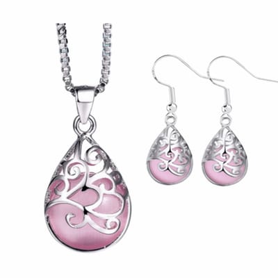 2-Delige set-Juliette- Ketting-Oorbellen-Roze-Zilver- Charme Bijoux
