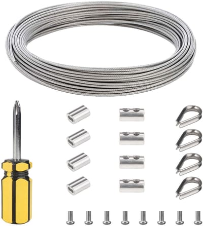 Dailygoods- Metaalkabel 2 mm x 10 m - Staalkabelset - Roestvrij staal 304 - Oogjes - Klimhulp - 14 Stuks - Staalkabel