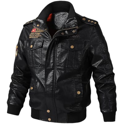 Veste militaire Veste en cuir pour hommes Veste bombardier d'automne et d'hiver Veste ample décontractée à la mode pour jeunes 3XL black