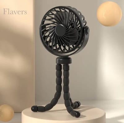 Flavers - Handventilator - Draagbare Ventilator Oplaadbaar - Zwart - Hand Tafelventilator Draadloos - Kinderwagen Mini Fan - 3 Standen - mini ventilator - festival ventilator - octopus ventilator