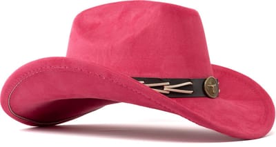 KIMU® Cowboyhoed Donkerroze Gevlochten Band - Verstelbaar t/m Maat 59 - Roze Cowboy Western Hoed Dames Heren - Cowgirl Yellowstone Festival