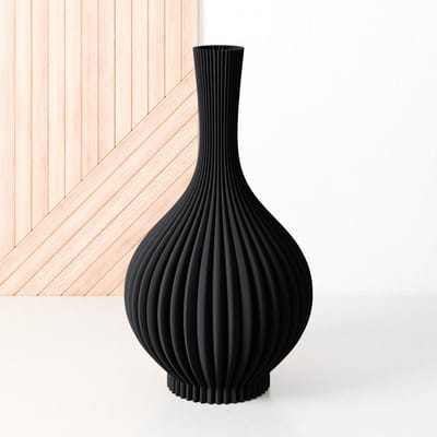 Fleuriek Vaas - Zwart - H40 cm - Vaas voor zijden bloemen of kunstbloemen - Woonaccessoires voor droogbloemen - 3D geprinte vaas van gerecycled kunststof