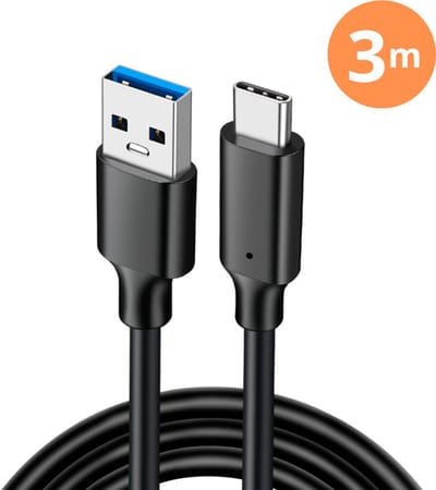 Delmark USB-A naar USB-C Kabel - 3 meter - 3.2 Gen2 - Geschikt voor snel laden - 60W Power Delivery en QC 3.0