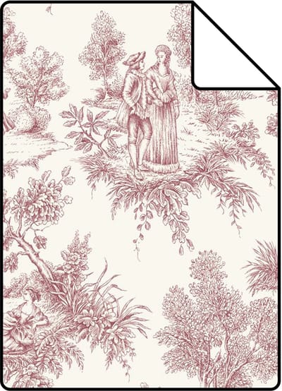 Proefstaal ESTAhome behang toile de jouy print bordeaux rood - 26.5 x 21 cm - 132097-S