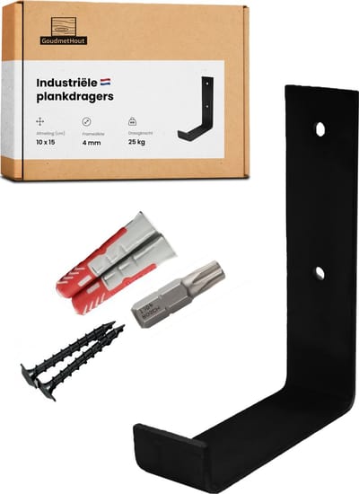 GoudmetHout® Industriële Plankdragers L-vorm UP - 10 cm - Stalen Plankdrager voor Wandschap, Muurrek of Wandconsole - Max 25 kg - 1 stuk - Mat Zwart