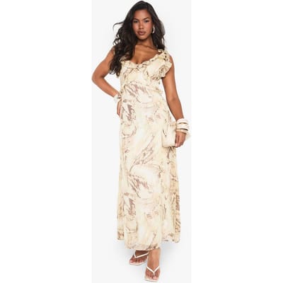 boohoo Dames Snake Chiffon Ruffle Maxi-jurk | Slangenprint | Maat: 36