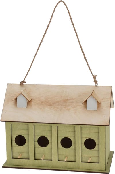 Pro Garden Vogelhuisje Mussenhotel - hout - groen - 28 x 16 x 21 cm- nestkastje - meerdere dieren - 4 openingen - vogelhotel