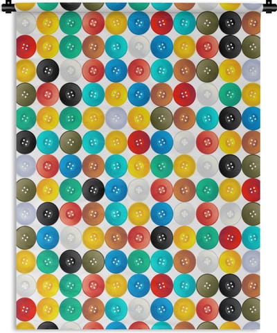 Wandkleed - Wanddoek - Knopen - Regenboog - Kleding - Design - 90x120 cm - Wandtapijt