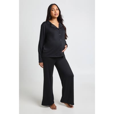 boohoo Dames Zwangerschaps pyjama set met lange mouwen top & pantalon | Black | Maat: 8
