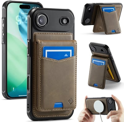 Casemania Hoesje Geschikt voor Apple iPhone 17 Air - Mahogany Brown - Geschikt voor MagSafe - Back Cover met Afneembare Magnetische Pasjeshouder met Standaard - Telefoonhoesje en Kaarthouder