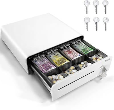 Kassenlade 13 inch met automatische opening en 6 sleutels - Zware uitvoering met 4 biljetten- en 4 muntvakken - Ideaal voor POS-systemen