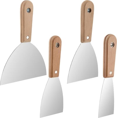 JGS ® Professionele Set van 4 Schilder- en Pleisterspatels met Houten Handvat