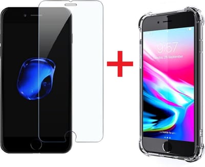 Ntech hoesje Geschikt voor iPhone 8 Plus / 7 Plus Screenprotector Tempered Glass + Anti Shock Hoesje