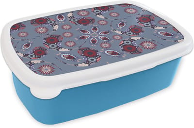 Broodtrommel Blauw - Lunchbox - Brooddoos - Paisley - Bloemen - Patronen - 18x12x6 cm - Kinderen - Jongen