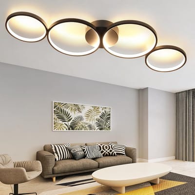 Glitzerlife - Plafondlamp - 4 Ringen Ringlook - Warmwit LED Plafondverlichting - Niet Dimbaar - Aluminium En Siliconen - Ø89cm - Zwart